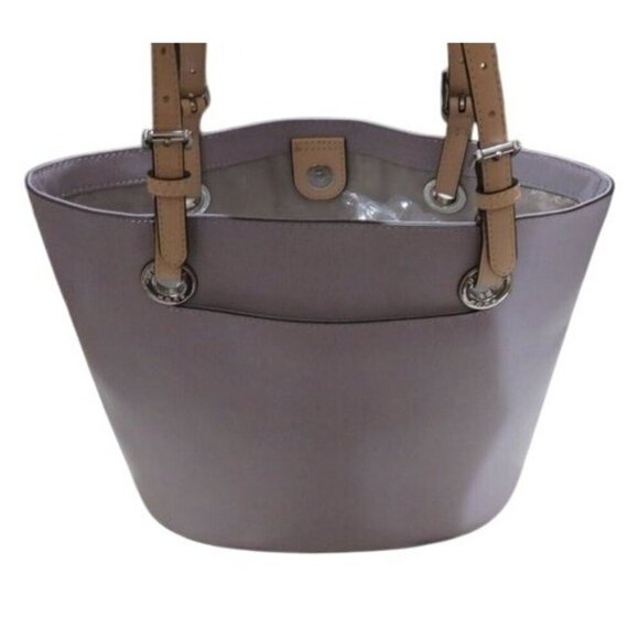 Michael Kors Grey Saffiano Leather Bucket Bag Tote Handbag Satchel - Picture 2 of 14